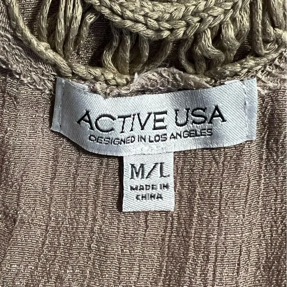 Active USA Womens Boho Crochet Coverup Top Size M/L Hippie Beach 70s Festival